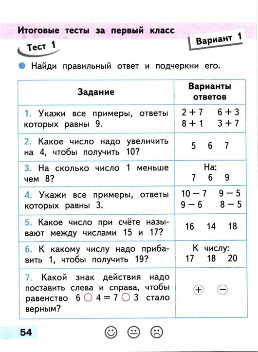 математика 1 класс проверочные работы Волкова страница 54